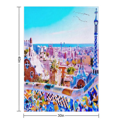 Barcelona's Park Guell in Watercolor Throw Blanket