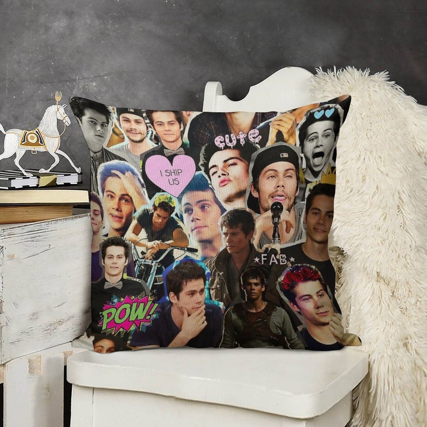 Dylan O'Brien Collage Linen Throw Pillow Cover