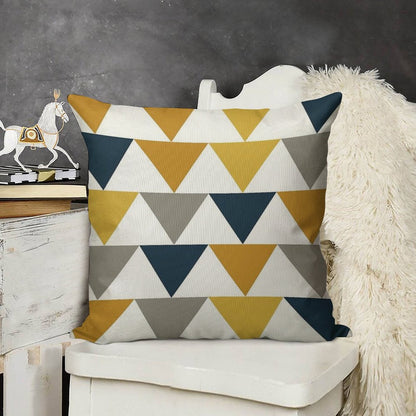 Arrows Light Mustard Yellow, Dark Mustard Yellow, Dark Blue, Grey, And White Geometric Pattern Linen Throw Pillow Cover