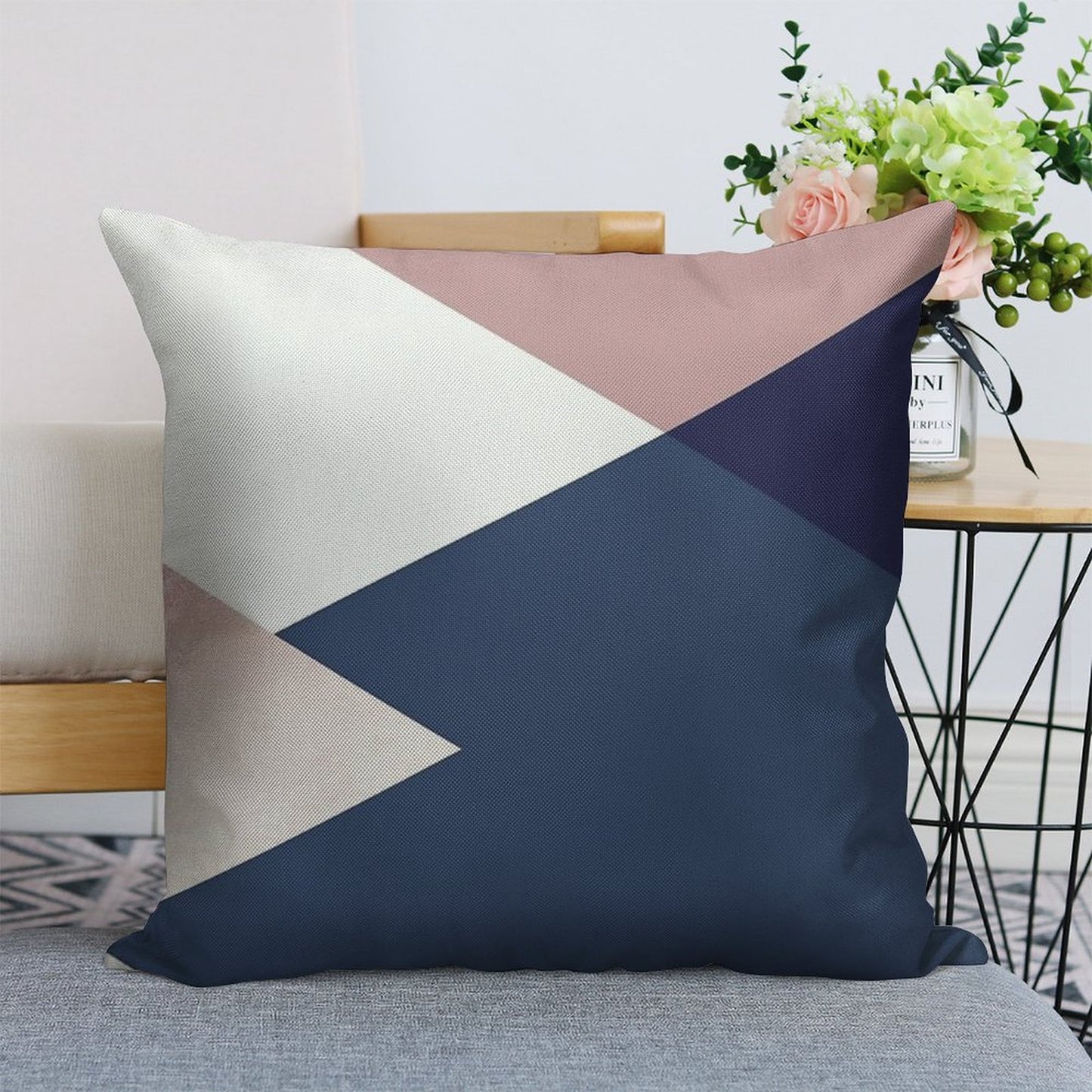 Geometrics - Blush Indigo Rose Gold Linen Throw Pillow Cover