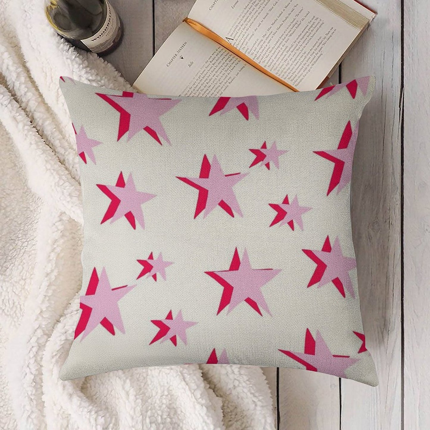 Pink And Red Vsco Star Pattern Linen Throw Pillow Cover