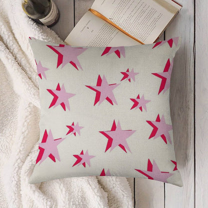 Pink And Red Vsco Star Pattern Linen Throw Pillow Cover