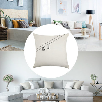 Ski Lift Black And White Linen Throw Pillow Cover