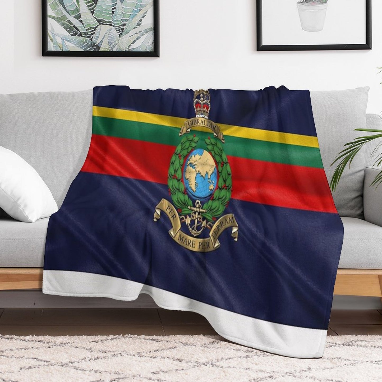 Royal Marines - RM Badge over Royal Marine Flag Throw Blanket