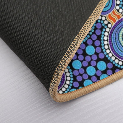 Authentic Aboriginal Art - The Journey Blue Bath Mat