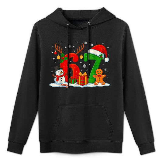Funny Six Seven 67 Meme 6 7 Elf Santa Christmas Pajamas Kids Casual Wear Hoodie