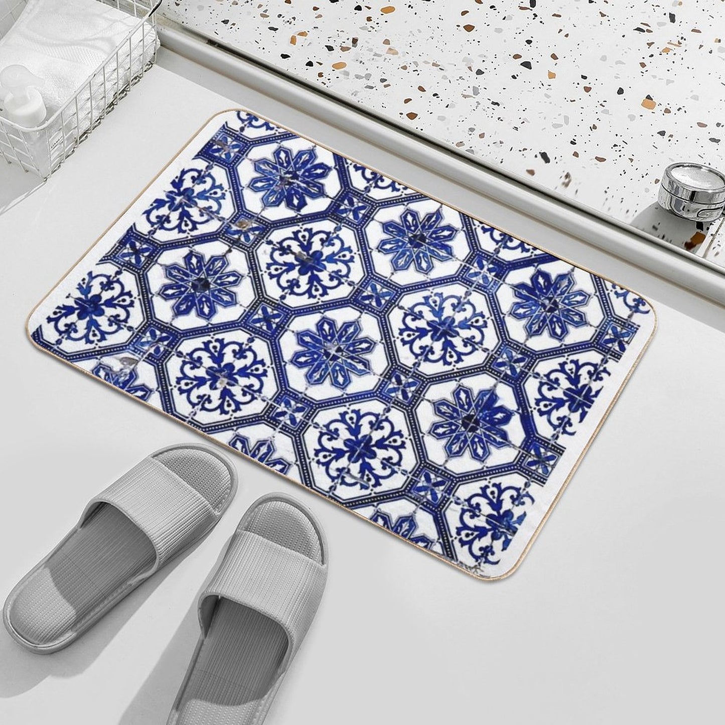 Blue And White Portuguese Tile Bath Mat