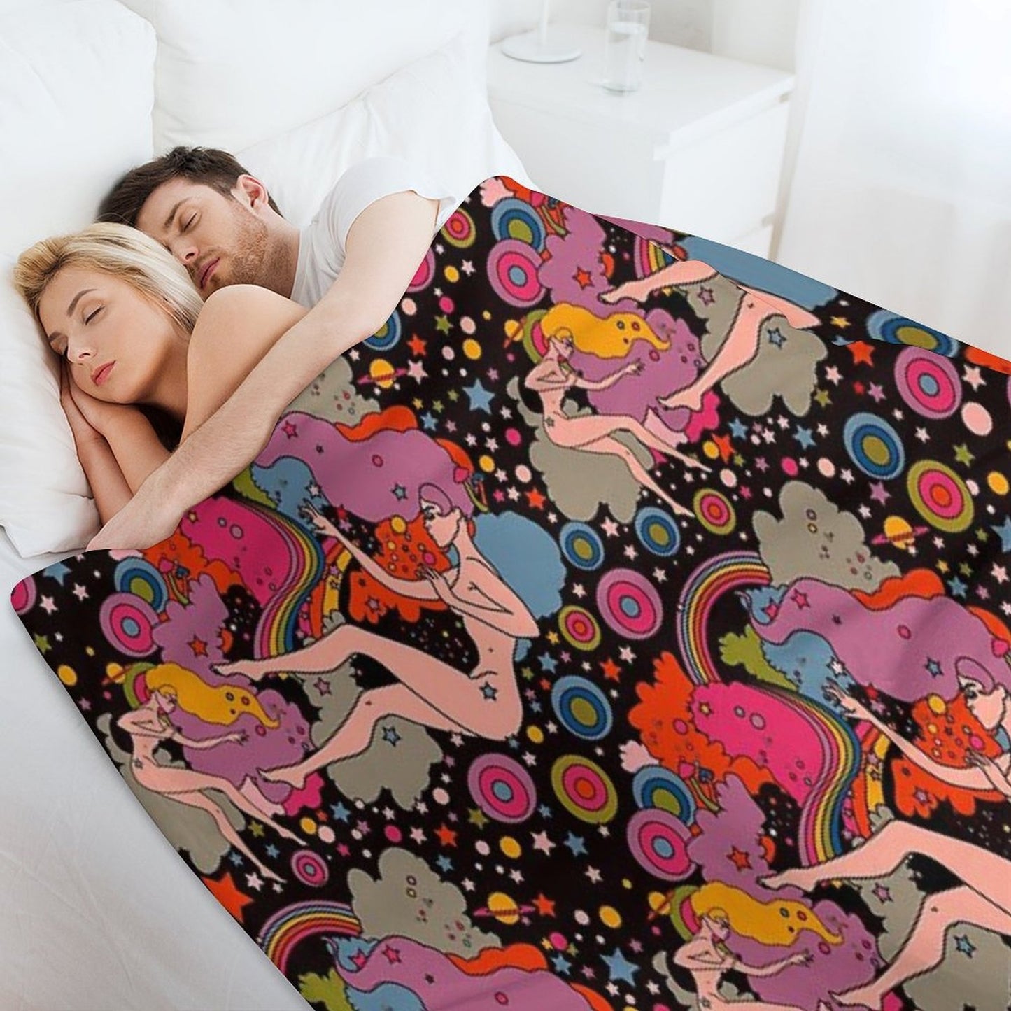 Space Girls Black Backround Throw Blanket