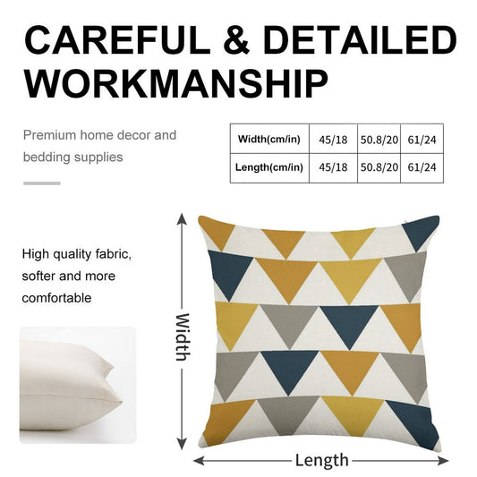 Arrows Light Mustard Yellow, Dark Mustard Yellow, Dark Blue, Grey, And White Geometric Pattern Linen Throw Pillow Cover