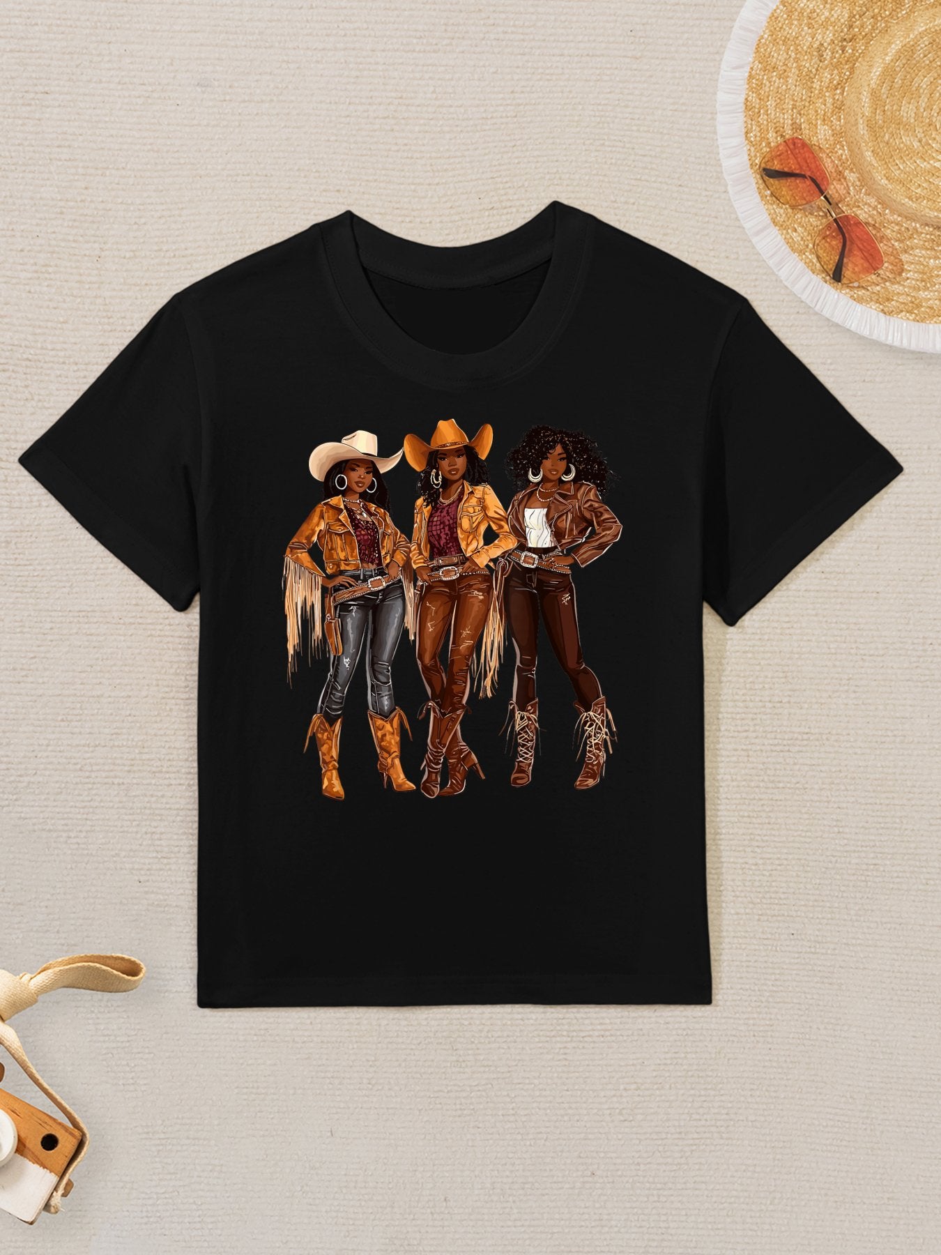 Black African American Cowgirl Western Country Texas Rodeo Kids T-Shirt
