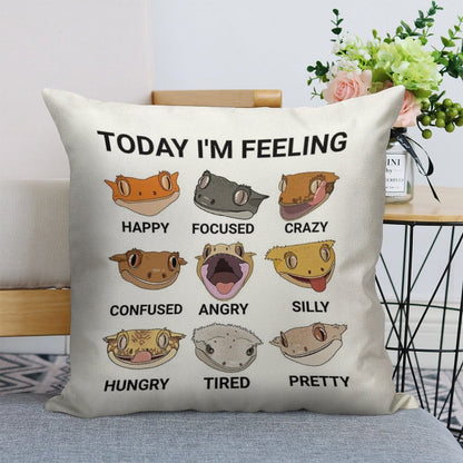 Today I'm Feeling... Crested Gecko Linen Throw Pillow Cover