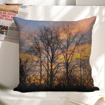 Autumn Ember Silhouette Linen Throw Pillow Cover