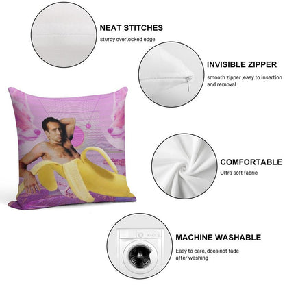Nicholas Cage Banana Vaporwave Soft Luxury Feel Throw Pillow