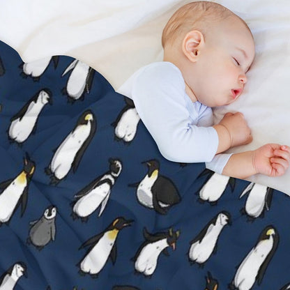 Cute Penguin Pattern (Dark Blue Variant) Throw Blanket