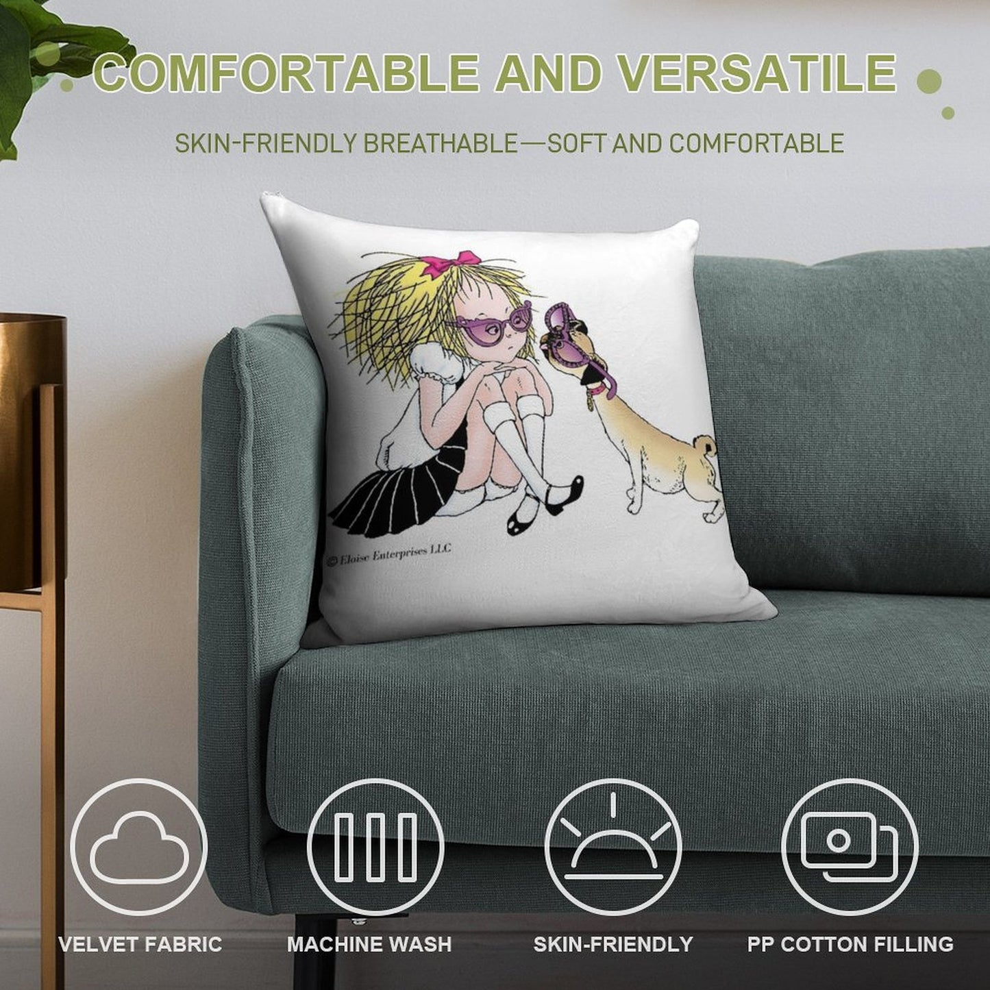 Eloise And Weenie in Sunglasses Soft Durable Construction Throw Pillow