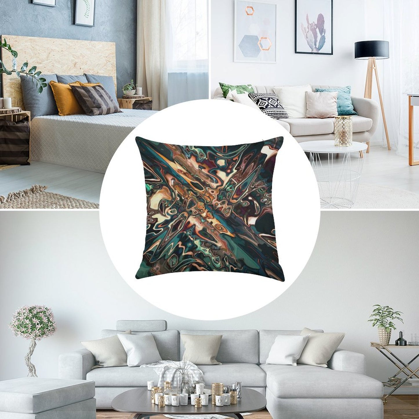 Melting Copper Abstract Linen Throw Pillow Cover
