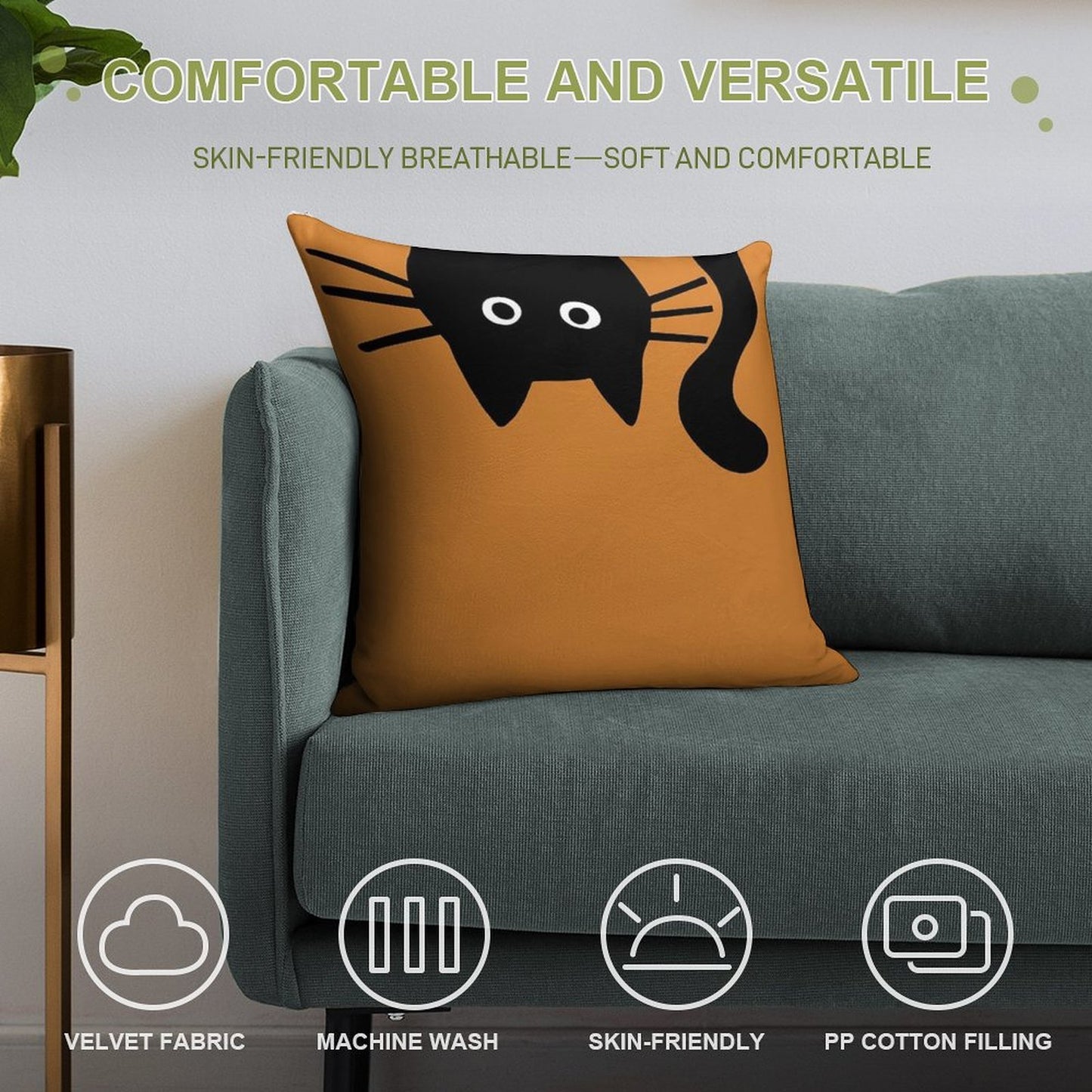 Funny Black Cat Soft Shrink-Resistant Throw Pillow