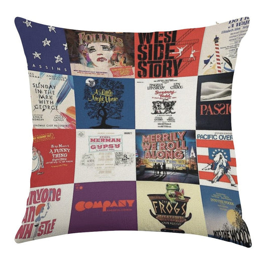 Sondheim Collage Linen Throw Pillow Cover