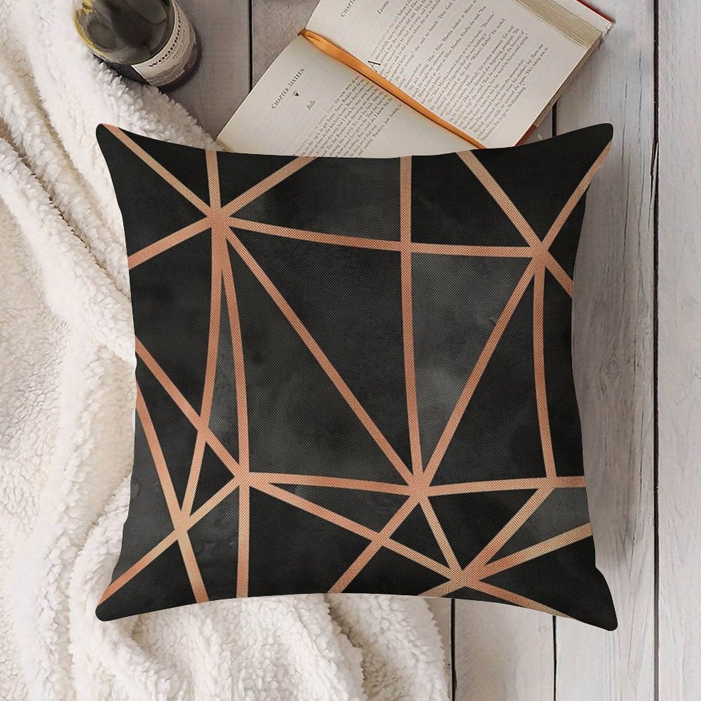Black And Copper Geo Linen Throw Pillow Cover