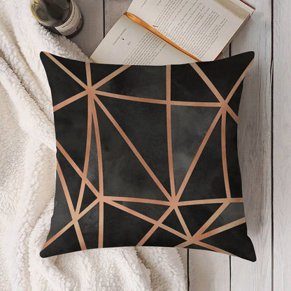 Black And Copper Geo Linen Throw Pillow Cover