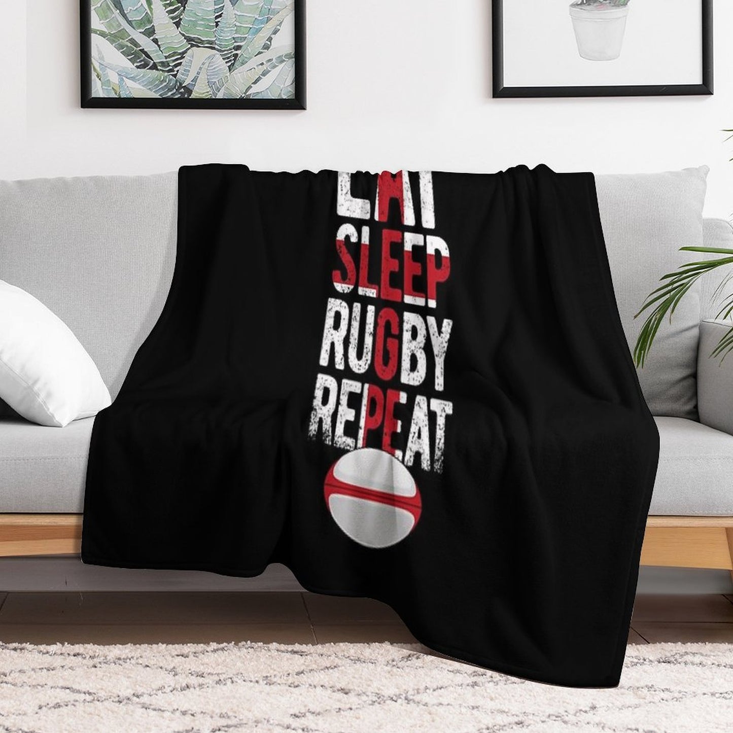 Eat Sleep Rugby Repeat England Rugby Throw Blanket