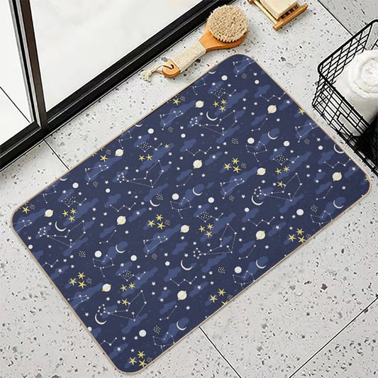Galaxy - Cosmos, Moon And Stars. Astronomy Pattern. Cute Cartoon Universe Design. Durable Bath Mat
