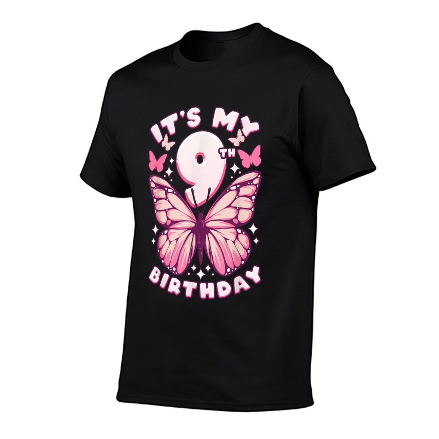 9th Birthday, Girl 9 Years, Butterflies And Number 9 T-Shirt