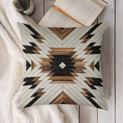 Urban Tribal Pattern No.5 - Aztec - Concrete And Wood Linen Throw Pillow Cover