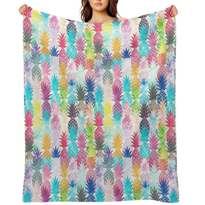 Hawaiian Pineapple Pattern Tropical Watercolor Throw Blanket