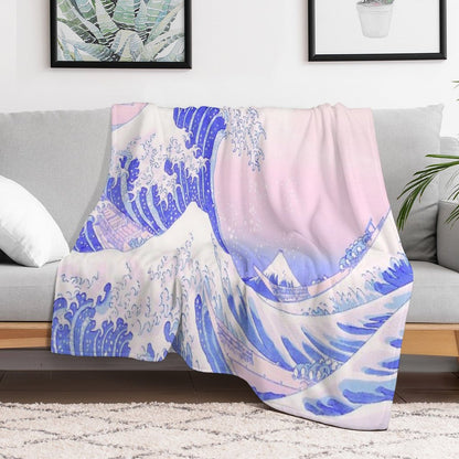 Great Wave Pastel Aesthetic Kawaii Pink Kanagawa Japanese Throw Blanket