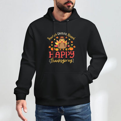 Thankful Grateful Blessed Happy Thanksgiving Turkey Gobble Machine Washable Hoodie