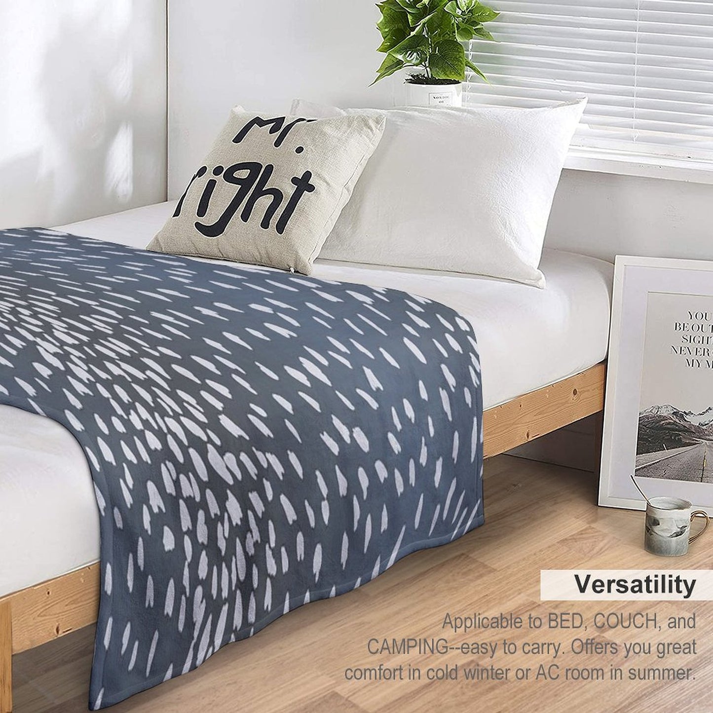 Navy Blue Denim Antelope Fawn Print Throw Blanket