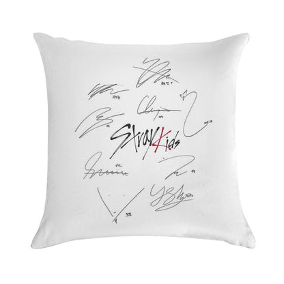 Stray Kids Ot9 - Signatures (white) Soft High-Density Material Throw Pillow