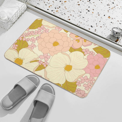 Pink Pastel Vintage Floral Pattern Bath Mat