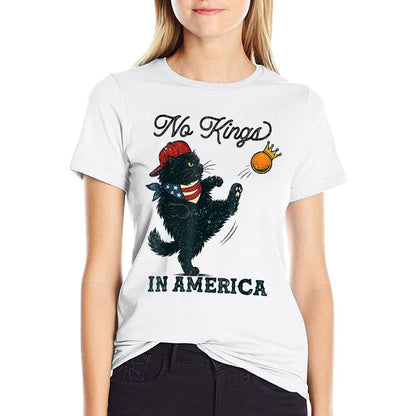 Black Cat No Kings In America  High-quality Stitching T-Shirt