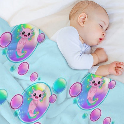Kawaii Axolotl with Bubbles Throw Blanket