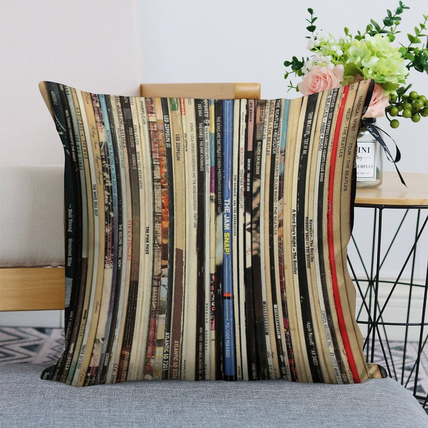 Classic Rock Vinyl Records Linen Throw Pillow Cover