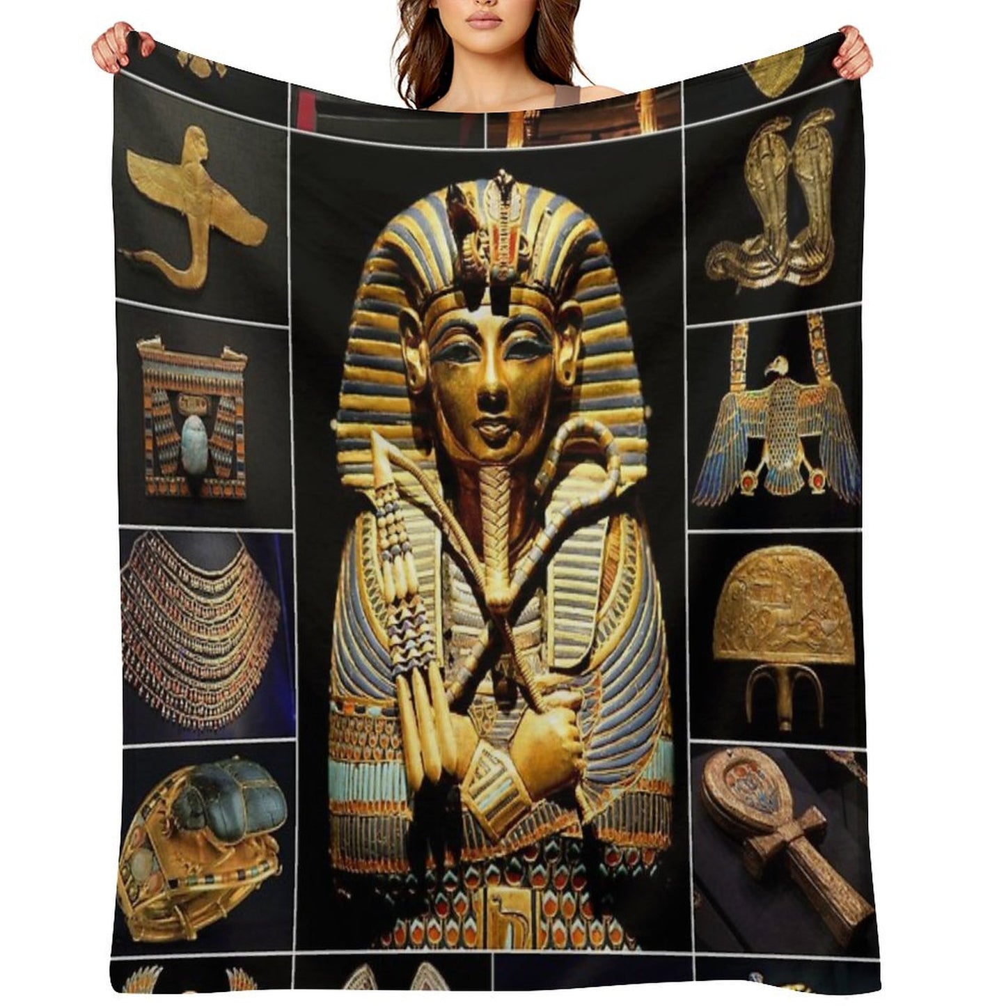 King Tutankhamun Artifacts Throw Blanket