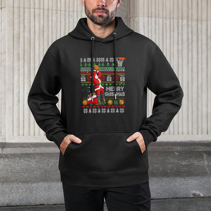 Funny Basketball Ugly Christmas Sweater Santa Merry Swishmas Sweatshirt Cotton-Polyester Blend Hoodie