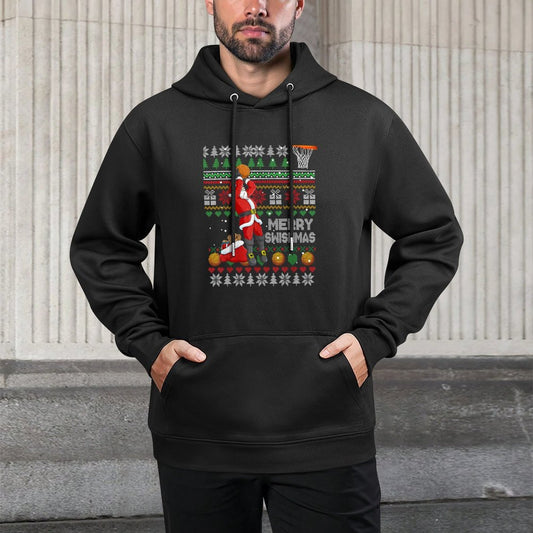Funny Basketball Ugly Christmas Sweater Santa Merry Swishmas Sweatshirt Cotton-Polyester Blend Hoodie