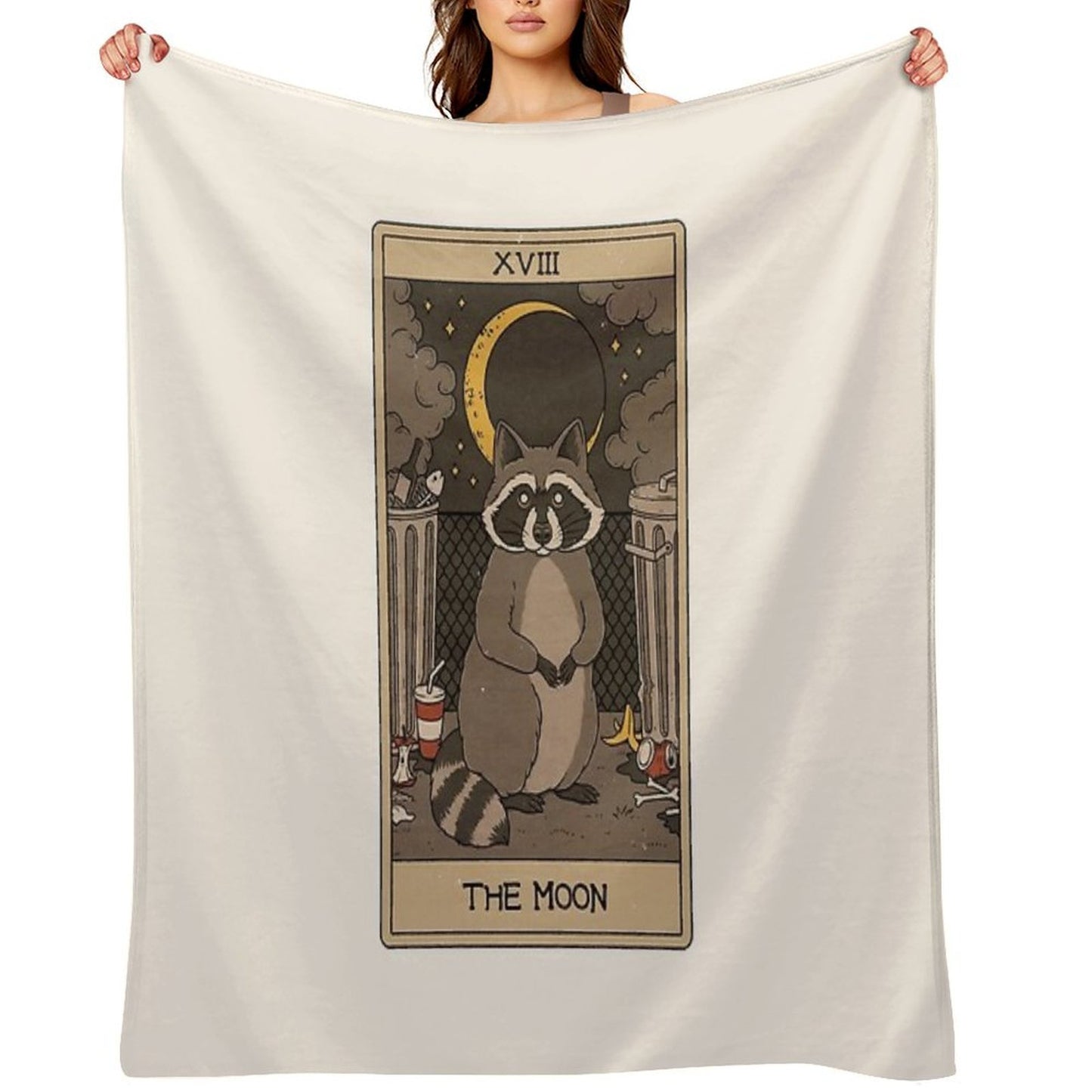 The Moon - Raccoons Tarot Throw Blanket
