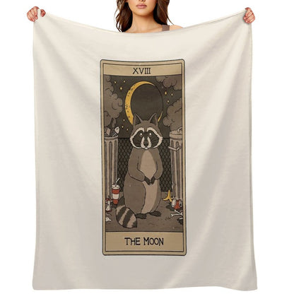 The Moon - Raccoons Tarot Throw Blanket