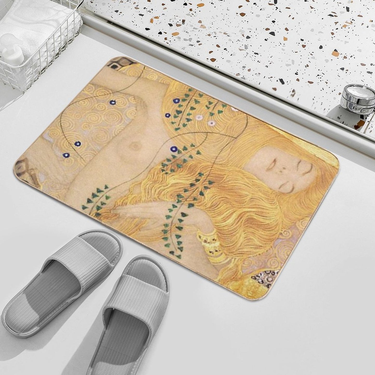 Water Serpent I by Gustav Klimt  -Gold Mermaid Art Nouveau Symbolism Bath Mat