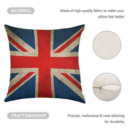 Old And Worn Distressed Vintage Union Jack Flag Linen Throw Pillow Cover