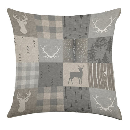 Rustic Woodland Patchwork - Grey And Beige Linen Throw Pillow Cover