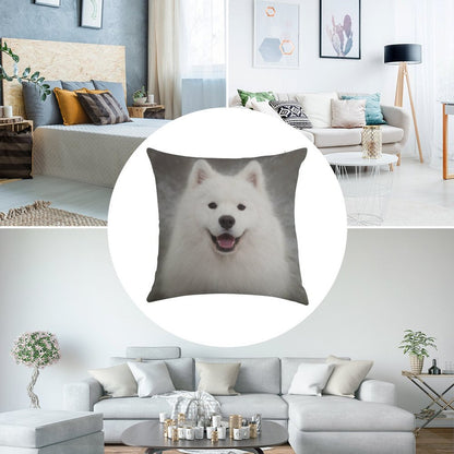 Samoyed Puppy Dog Linen Throw Pillow Cover