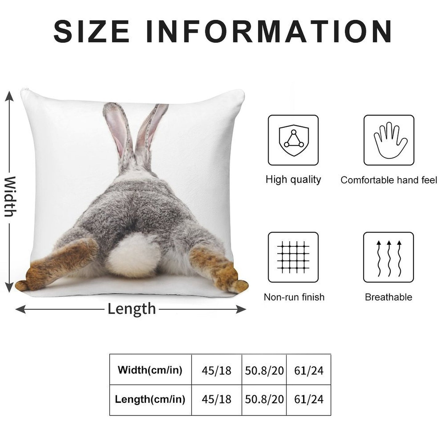 Just Relax Rabbit - View from Behind Soft Washable Throw Pillow