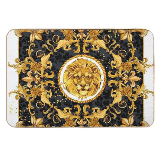 Golden Lion And Damask Ornament Bath Mat