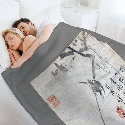Bird on A Branch (Restored Japanese Artwork) Throw Blanket