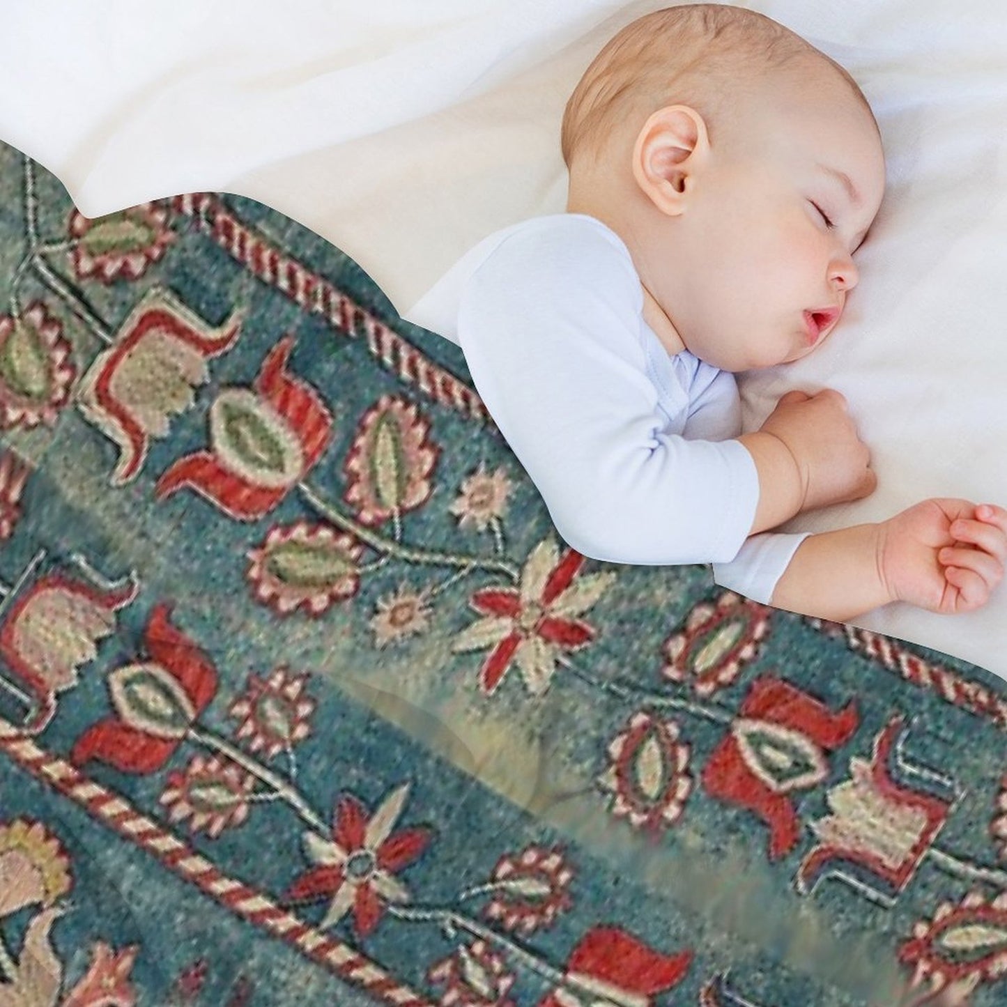 ANTIQUE  RED BLUE SWEDISH TAPESTRY WITH DEERS AND FLOWERS Throw Blanket